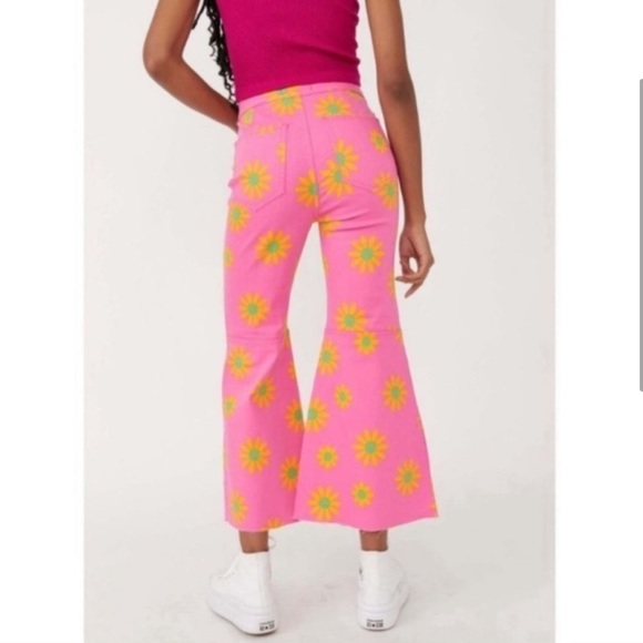 Free People Youthquake Printed Crop Flare Jeans In Lipstick Combo - Picture 4 of 6